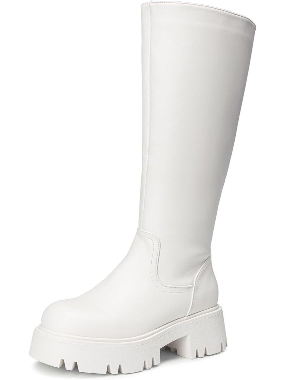 Dream Pairs Women's White Round Toe Side Zipper Platform Chunky Knee High Boots